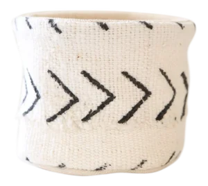 Vintage African Textile White Chevron Mudcloth Planter