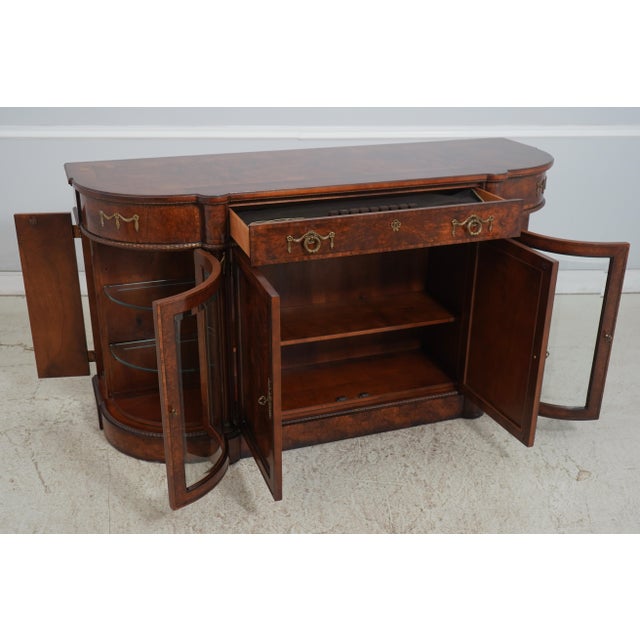 Traditional Henredon Burl Walnut Curio Cabinet Banded Server For Sale - Image 3 of 18