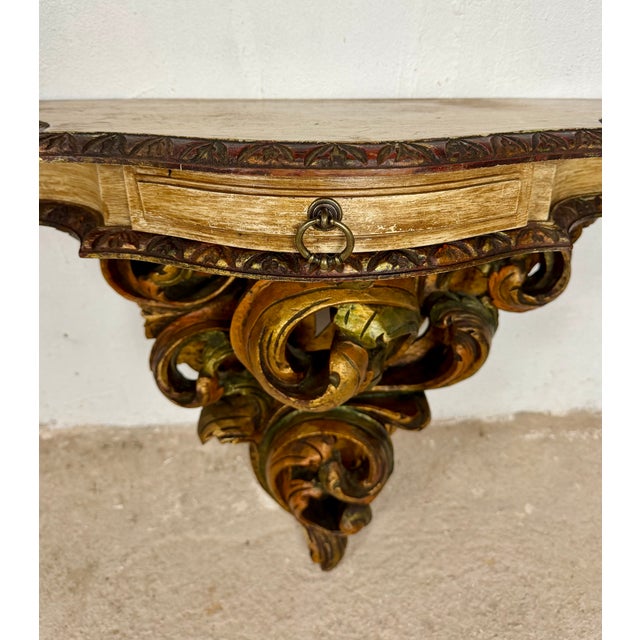 Pair of Italian Polychromed Wall Pedestals With Marble Tops, Mid-20th Century For Sale - Image 9 of 14