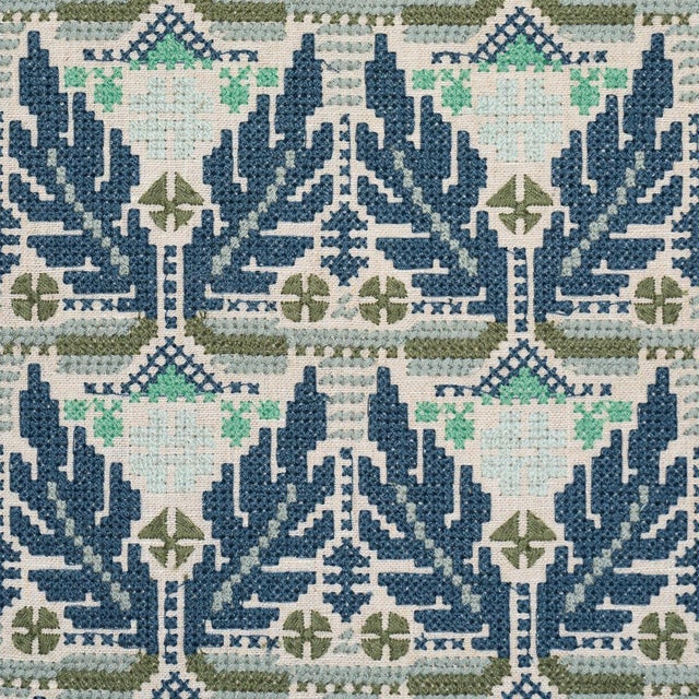 Traditional Sample - Schumacher Ayla Embroidery Fabric In Ocean For Sale - Image 3 of 5