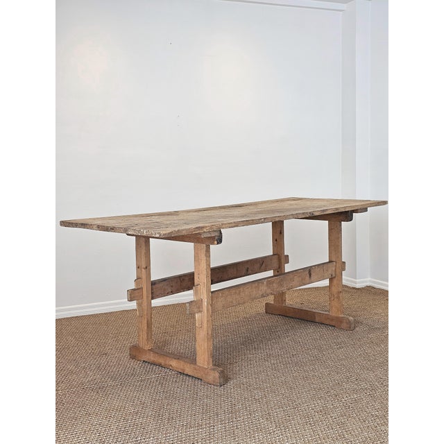 English Antique European Pine Trestle Farmhouse Dining Table - Circa 1880 For Sale - Image 3 of 12