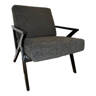 Mid-Century Modern Style Dark Gray Boucle Lounge Chair For Sale