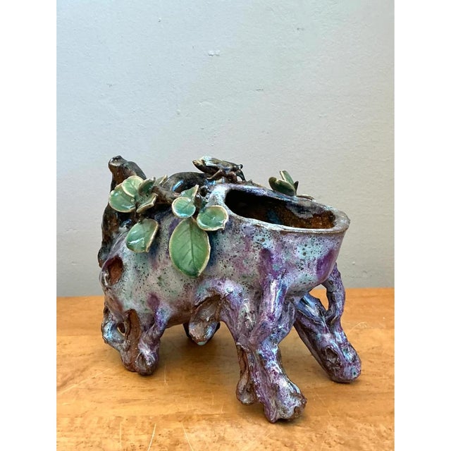 Vintage Sinwah Pottery Faux Bois Cache Pot For Sale - Image 11 of 12