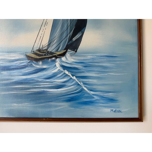 1970s Mid-Century Sailboat Seascape Acrylic on Canvas Painting by Matson For Sale - Image 9 of 13