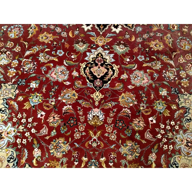 Vintage Persian Tabriz Rug, Hand-Knotted Wool & Silk, Fine Floral Pattern, Burgundy & Navy, 10x13 For Sale - Image 13 of 18