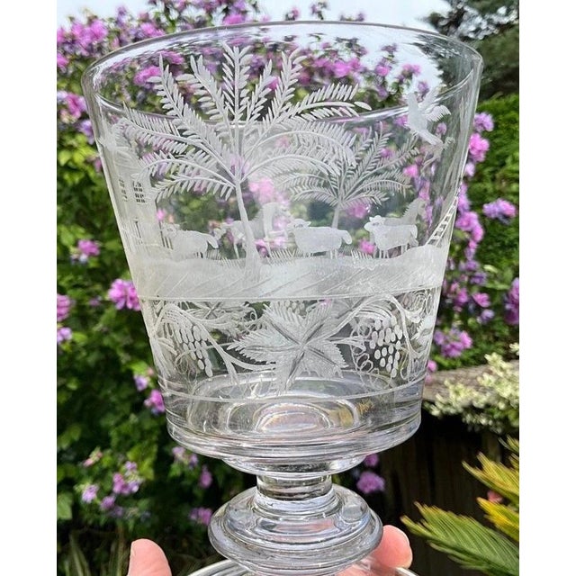 Large Georgian Dutch Flint Glass Rummer with Engraved Windmill & Farmhouse, 1750 For Sale - Image 11 of 14