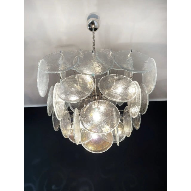 Mid-Century Modern Italian Murano Chandelier, 36 Iridescent Disks For Sale - Image 3 of 9