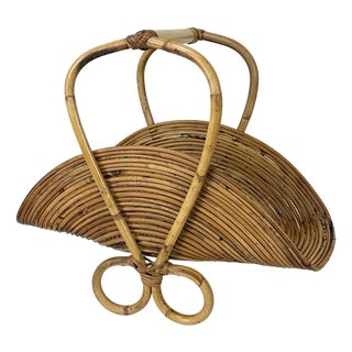 Magazine Rack in Wicker from Vivai Del Sud, Italy, 1970s For Sale