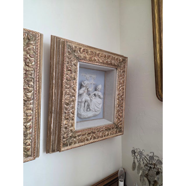 Ceramic Shadow Box Framed Dresden Porcelain Plaques Pair For Sale - Image 7 of 7