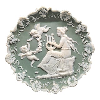 Vintage Schafer & Vater Green Jasperware Wall Plaque For Sale