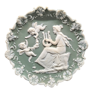 Vintage Schafer & Vater Green Jasperware Wall Plaque
