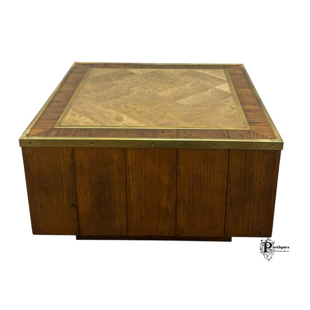 Vintage Mid Century Modern Style Faux Marble & Brass Coffee Table For Sale In Greensboro - Image 6 of 12