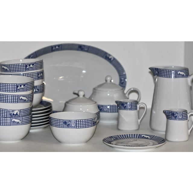 Ceramic French Blue & White Porcelain Breakfast Service in the “Ferme D’Antan” Pattern by Jacques Coeur France – 24 Pieces For Sale - Image 7 of 12