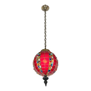 Mid 20th Century Turkish Style Red Slag Glass Pendant Light For Sale