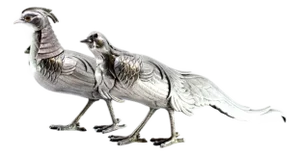 Pheasants in Silver with Reliefs and Applications, Set of 2