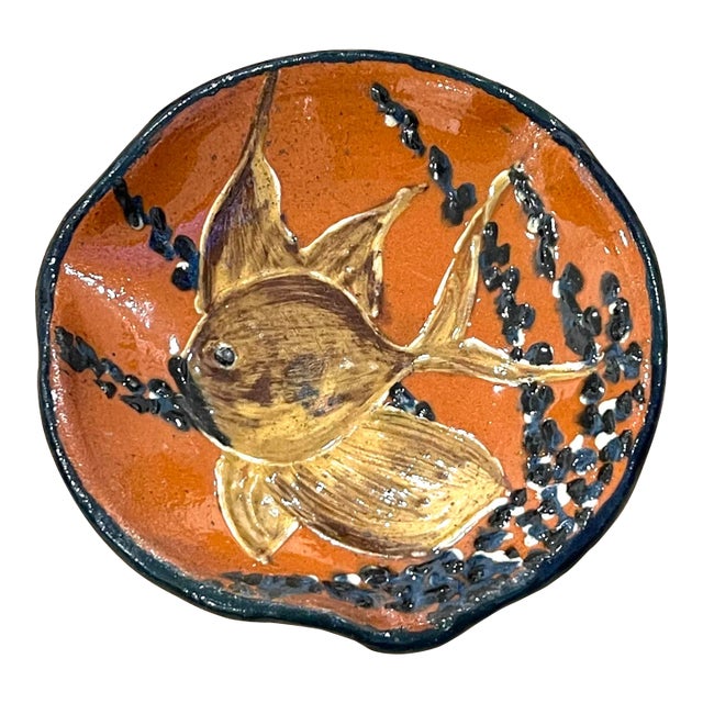 Vintage Italian Terracotta Glazed Fish Vide Poche For Sale