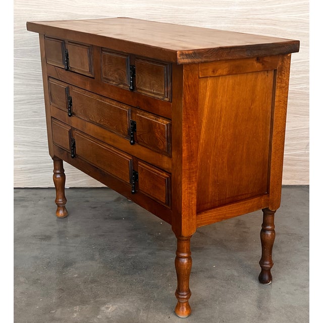 Brown 19th Century Catalan Spanish Carved Walnut Console Sofa Table, Three Drawers For Sale - Image 8 of 9