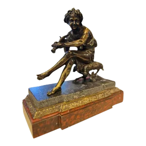 19th Century Seated Cherub Bronze on Marble Base.