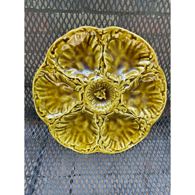 1950s French Gien Majolica Olive Green Oyster Plate For Sale - Image 14 of 14