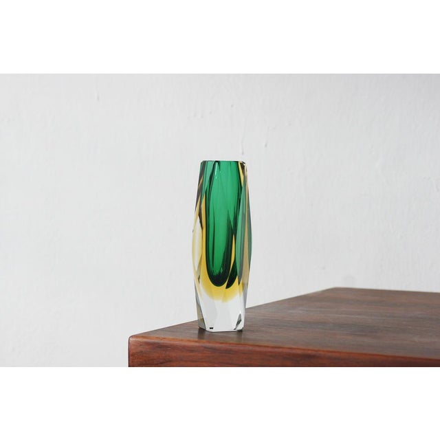 Green and Amber Sommerso Glass Faceted Vase For Sale - Image 6 of 7
