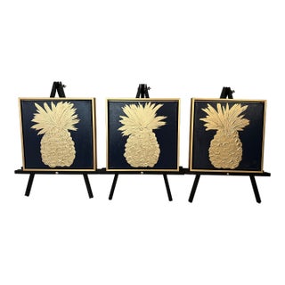 Southern Hospitality Collection; Navy & Gold Pineapples - Designed by Cheryl P. Kohloff - Set of 3 For Sale
