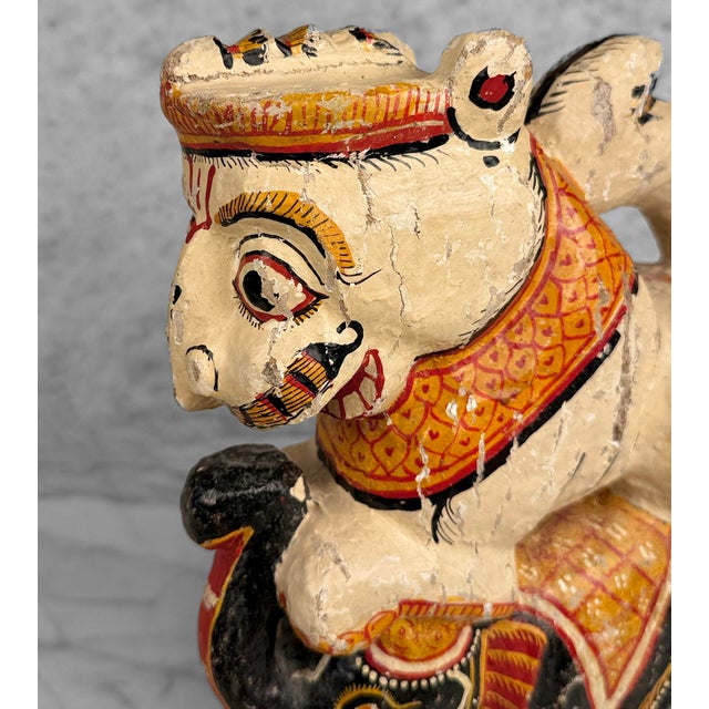 Vintage Hindu Gajasimha Foodog Lion W/ Elephant Painted Sculpture - 12" For Sale - Image 9 of 14