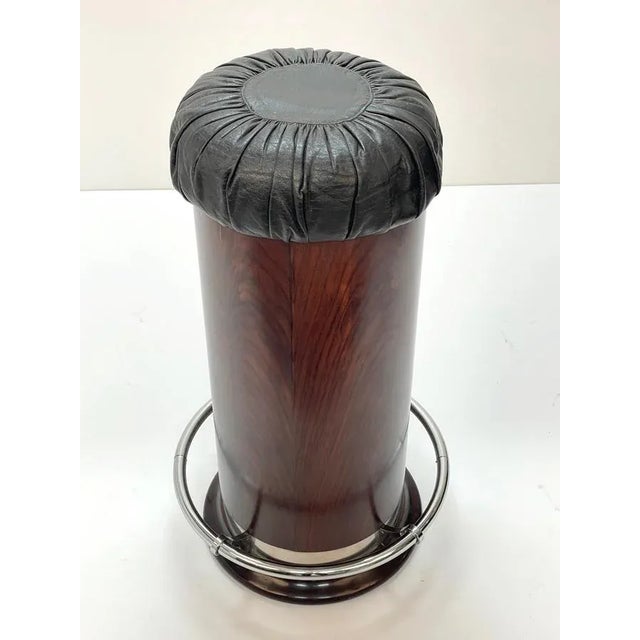 Mid-Century Modern Black Leather, Wood & Chromed Metal Bar Stool, 1930s For Sale - Image 11 of 18