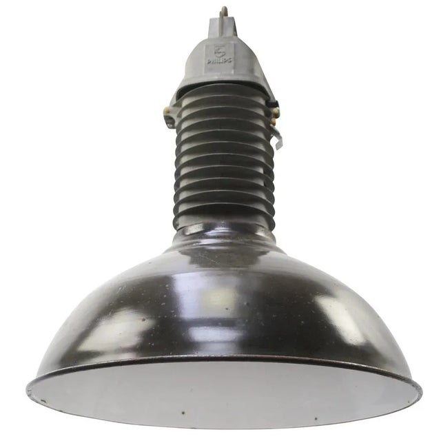 Philips Vintage Dutch Industrial Pendant Light in Black Enamel from Philips For Sale - Image 4 of 6