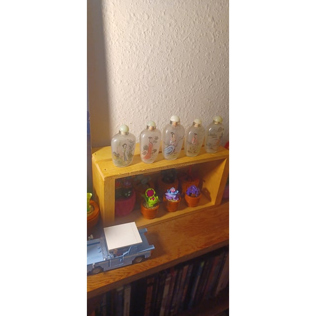 1970s 1970s Set of 5 Beautiful Hand Painted Bottles For Sale - Image 5 of 5