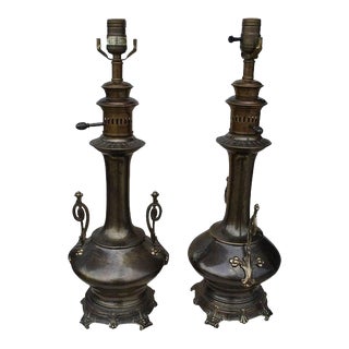 Vintage Aged Brass Lamps by Frederick Cooper - a Pair For Sale
