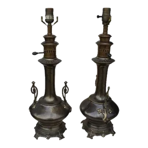 Vintage Aged Brass Lamps by Frederick Cooper - a Pair