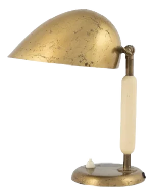 Harald Notini, Swedish Modern, Patinated Brass, Wood, Rare Table Lamp, 1930s