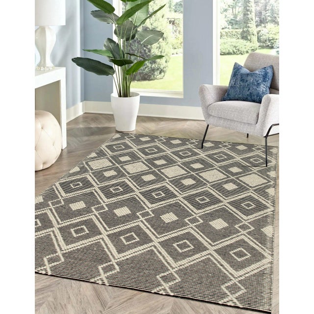 2020s 4x6 Luna Kilim Black Diamond Modern Handmade Wool Carpet Rug For Sale - Image 5 of 8