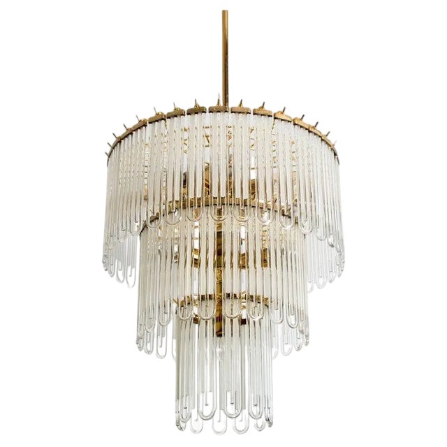 Clear Gold Glass Rod Chandelier by Sciolari, 1970s For Sale