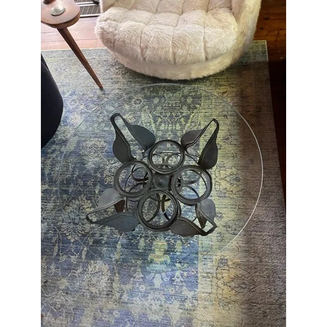 Brutalist 1950s Brutalist Antique Coffee/Occasional Table, Steel & Glass, Jellyfish Motif (Companion Table Avail) For Sale - Image 3 of 4