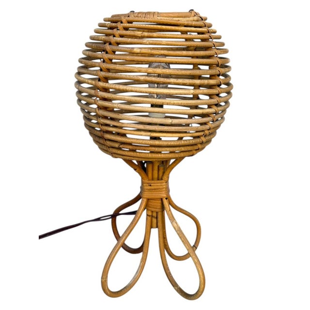 Brown Mid-Century French Rattan and Wicker Table Lamps by Louis Sognot, 1960s, Set of 2 For Sale - Image 8 of 18