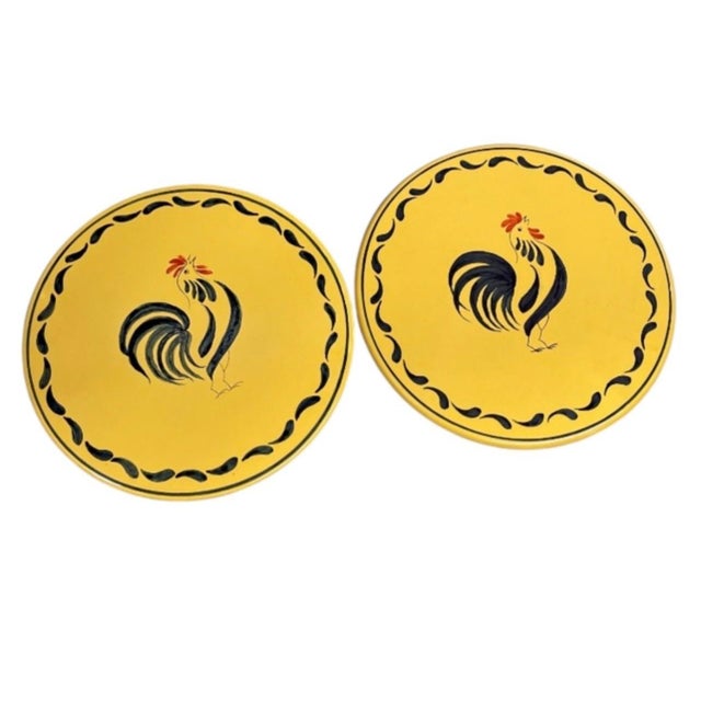 Vintage French Country Yellow Ceramic Rooster Placemats / Trivets - a Pair For Sale In West Palm - Image 6 of 12