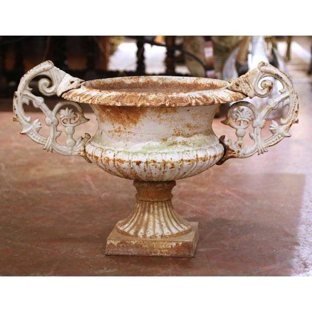 Pair of Early 20th Century French Painted Iron Chambord Garden Urn Planters For Sale - Image 4 of 13
