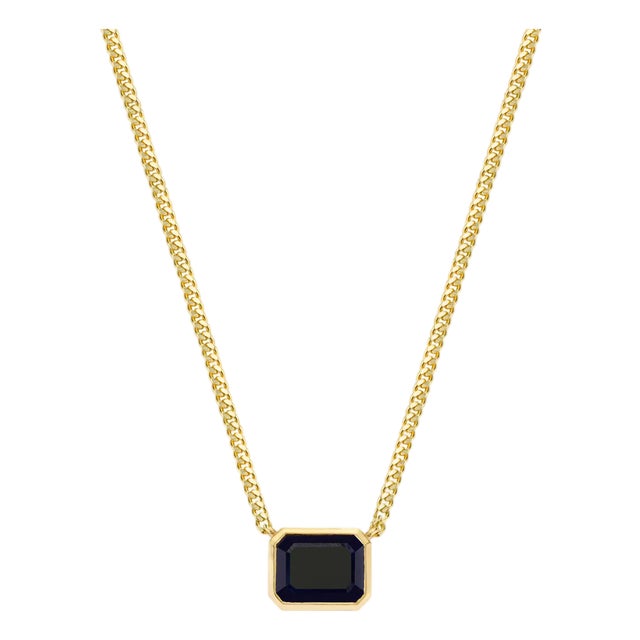 14k Gold Sapphire Bezel Set Pendant Chain Necklace For Sale