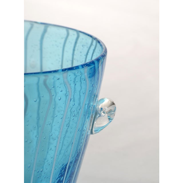 Glass 1970s Vintage Venini Style Blown Glass Light Blue White Wine Cooler Martini Ice Bucket Italy For Sale - Image 7 of 12