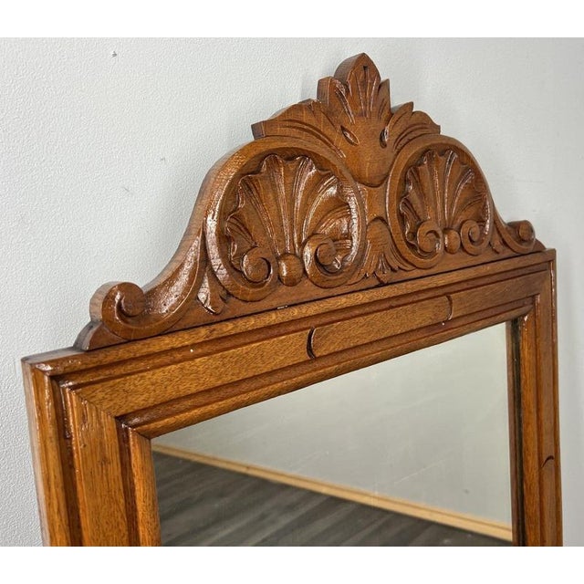 Vintage French Oak Wall Mirror with Carved Frame For Sale - Image 3 of 8