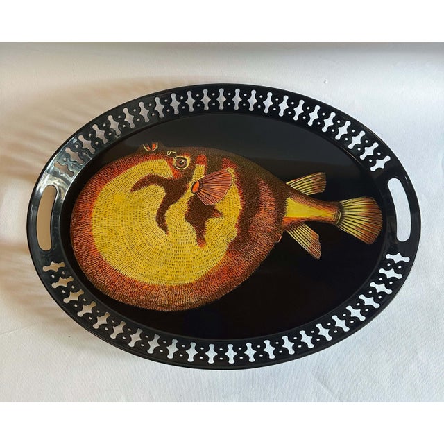 Italian 20th Century Puffer Fish Oval Metal Tray by Fornasetti For Sale - Image 3 of 8