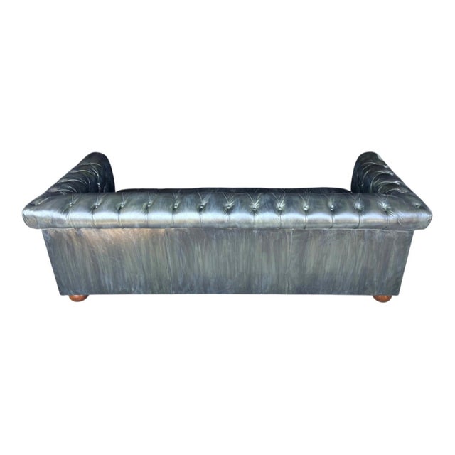 Olive 1960s Distressed Olive Green Chesterfield Leather Sofa With Tufted Back & Bun Feet For Sale - Image 8 of 11