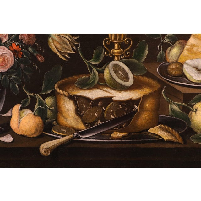 Flemish Artist, Still Life with Flowers and Fruit, 1750, Oil on Canvas For Sale - Image 9 of 15