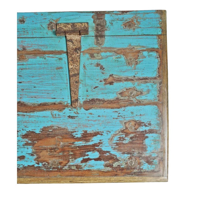 Mid 20th Century Jodhpur Blue Wood Trunk Table For Sale - Image 10 of 12