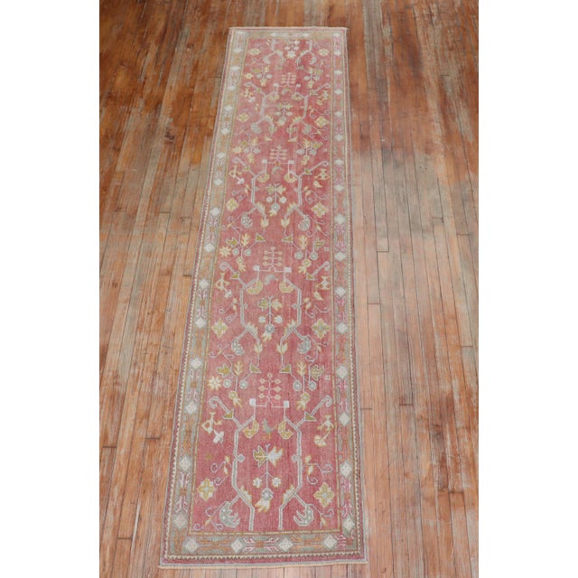 Early 20th Century Antique Soft Red Turkish Oushak Early 20th Century Runner - 2'6" x 11'4" For Sale - Image 5 of 8