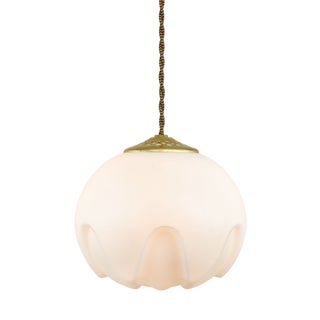 Mid-Century Modern Italian Pendant Lamp in Brass and Opaline For Sale