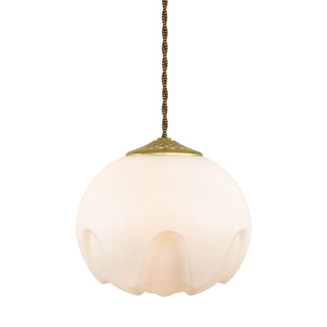 Mid-Century Modern Italian Pendant Lamp in Brass and Opaline For Sale