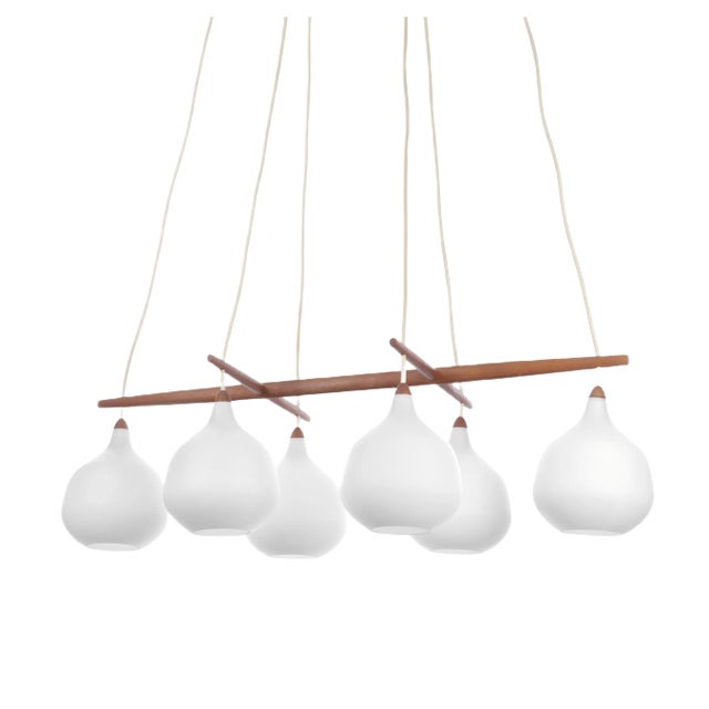 Vintage Pendant Lamp in Teak & Glass by Uno & Östen Kristiansson for Luxus, 1950s For Sale