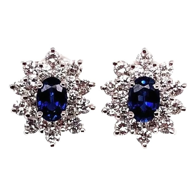 18 Karat White Gold Sapphire and Diamond Cluster Earrings For Sale